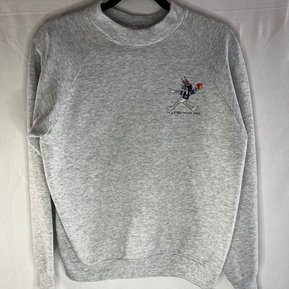 Vintage 1996 Bugs Bunny Warner Bros Football Sweatshirt Heather Gray Unisex